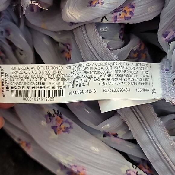 Zara Lilac LavenderFloral Sheer Ruched Long Sleeved Top - Picture 5 of 9